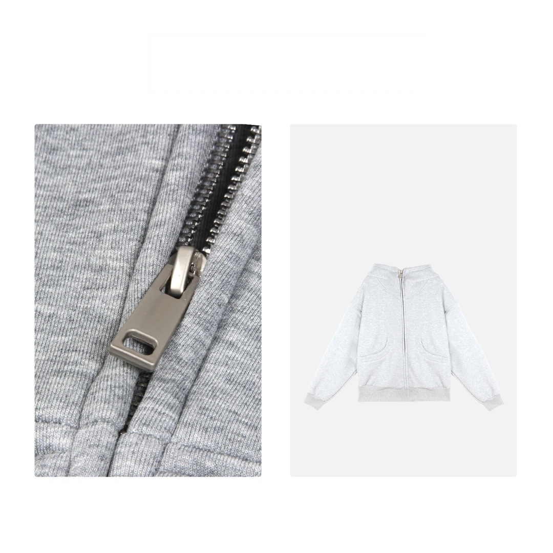 凯特丝蓓715#灰色长袖连帽卫衣女bf风宽松时尚百搭设计感拉链外套