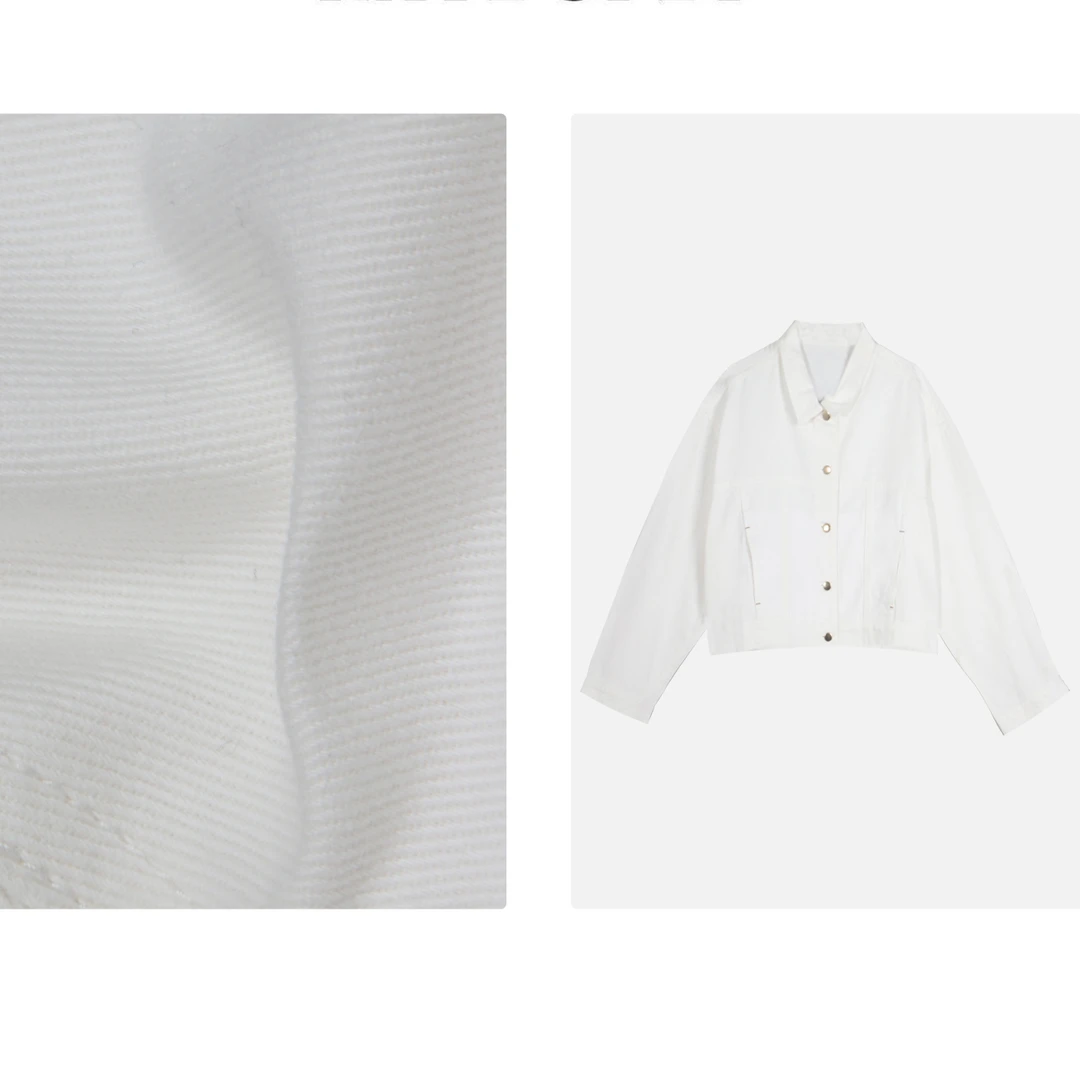 凯特丝蓓#秋季新款女士经典利落廓形环保棉白牛仔短夹克外套1-490