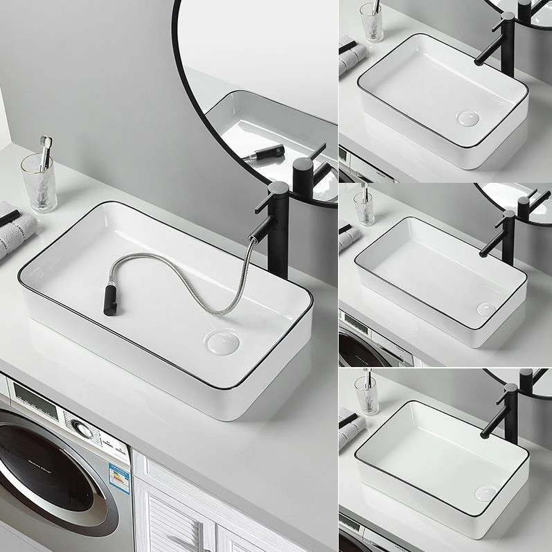 洗衣机台上盆黑边左右侧边下水侧排超窄偏口陶瓷阳台长方形洗手盆