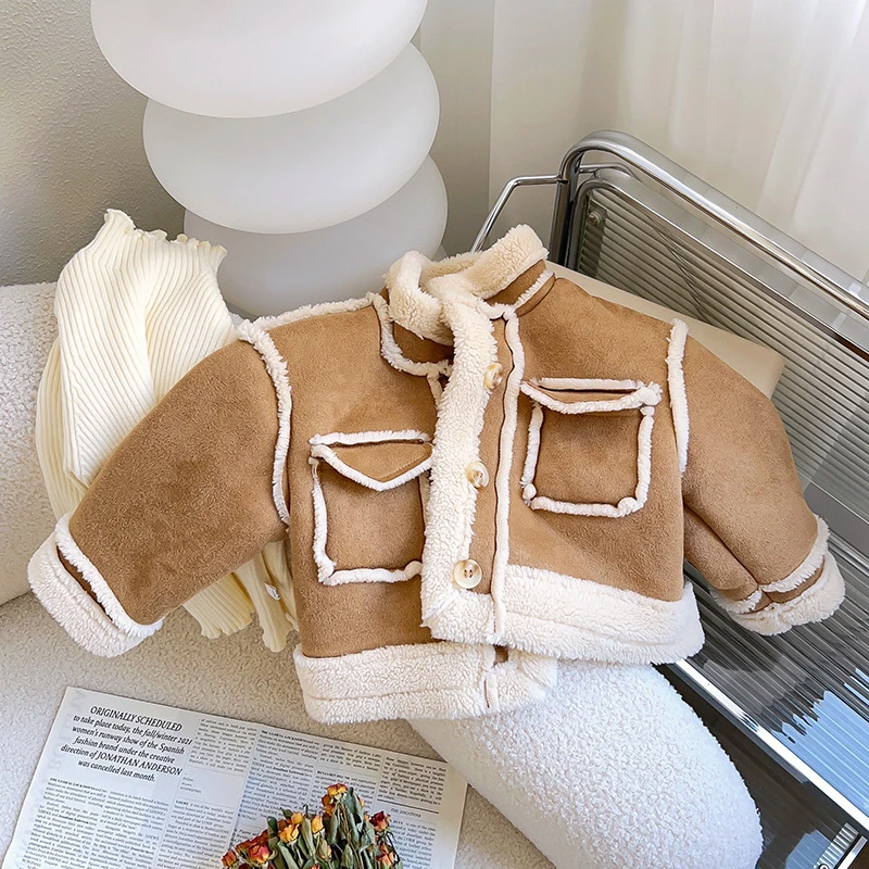 女童外套冬季新款皮毛一体加绒加厚儿童洋气冬装外套