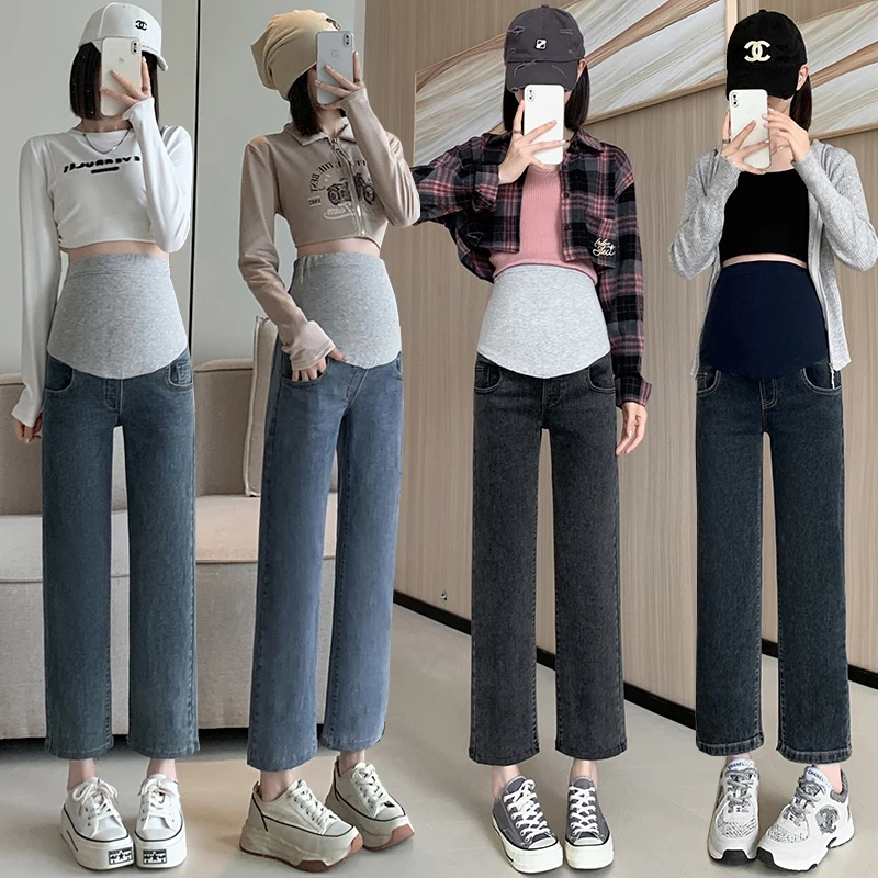 烟管裤春秋外穿休闲简约直筒裤牛仔裤孕妇直筒裤显瘦时尚阔腿宽松