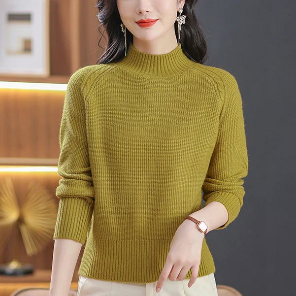 2025年秋冬新款女士纯色半高领时尚洋气宽松显瘦款套头百搭毛衣女