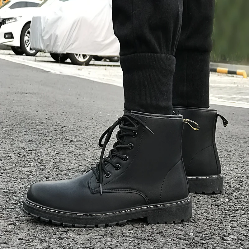 冬季男士新款加绒保暖马丁靴休闲高帮潮流百搭男鞋短靴中帮马丁鞋