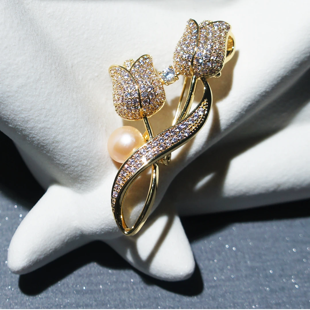 合金胸针 轻奢满钻郁金香胸针女新款潮流高档别针固定衣服胸花
