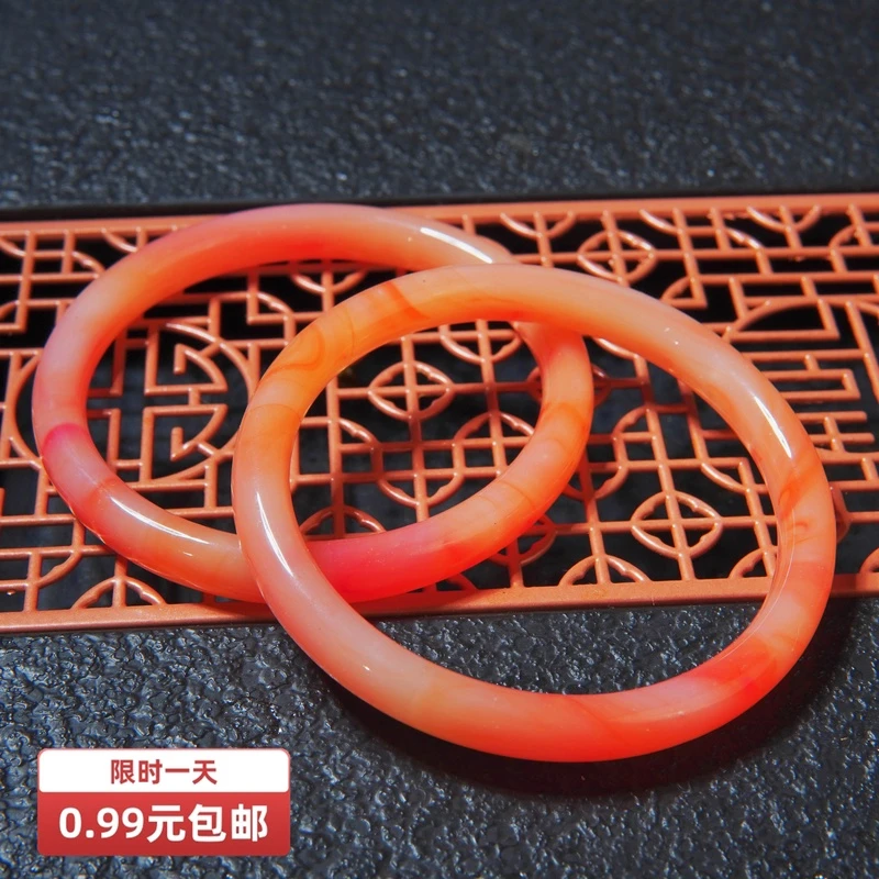 非金属玻璃手镯 玻璃仿玉枫叶红粗条手镯禁步圈禁步环古风汉服