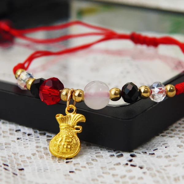 非金属布艺手链 本命年红绳编织平安扣手链可调节手绳情侣饰品