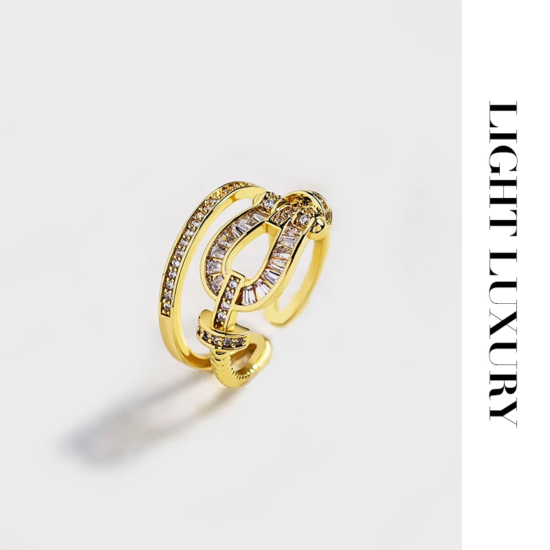 铜合金合成锆石戒指 757364马蹄扣开口戒指指环 斐家
