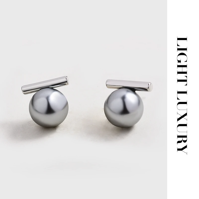 954349真多麻10MM珠珠耳钉简约百搭 女耳环平衡木