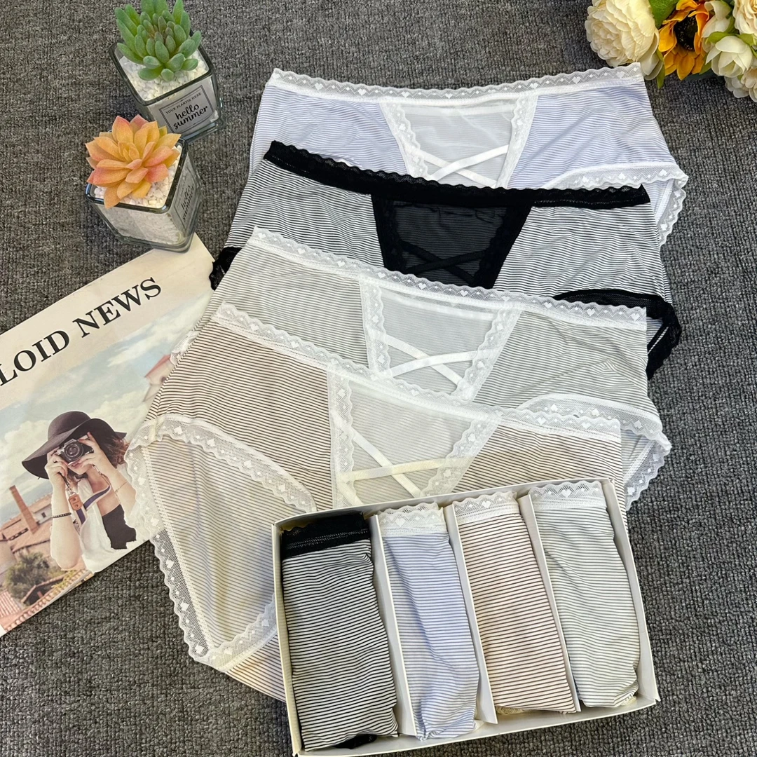 2570 （均码80-127斤）深V条纹中腰时尚丝滑舒适透气女士内裤