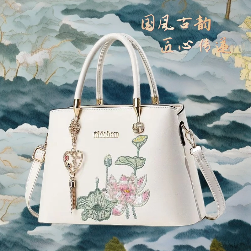 BEH·大气端庄送妈妈简约国风中年手提包气质斜挎包女士绣花单肩包