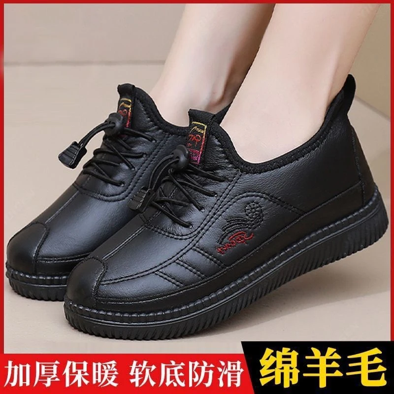 冬季加绒加厚保暖中老年妈妈鞋老北京布鞋女棉鞋平底防滑奶奶棉靴