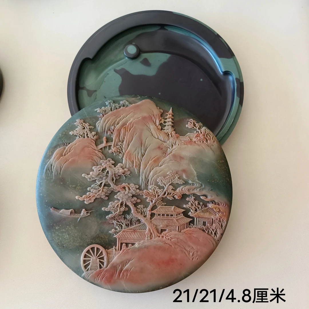 君石砚庄非遗苴却砚天然原石色彩纯手工雕刻孤品砚台大师倾心制作