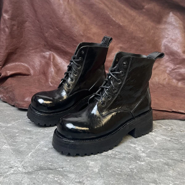 高端重工水洗马臀皮高帮洗马丁靴女鞋马皮中筒真皮女靴皮鞋