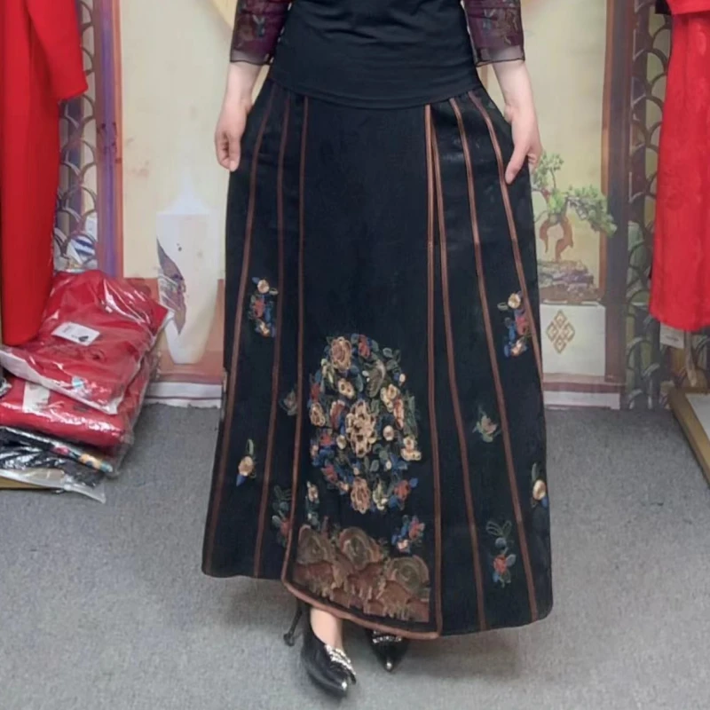 【爱漂亮】夏季新款显瘦半身裙女装马面裙百搭女士复古民族风