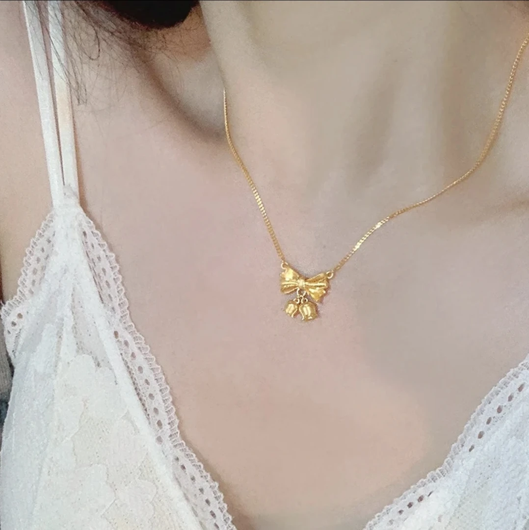 合金项链 不掉色铃兰花吊坠蝴蝶结钛钢项链