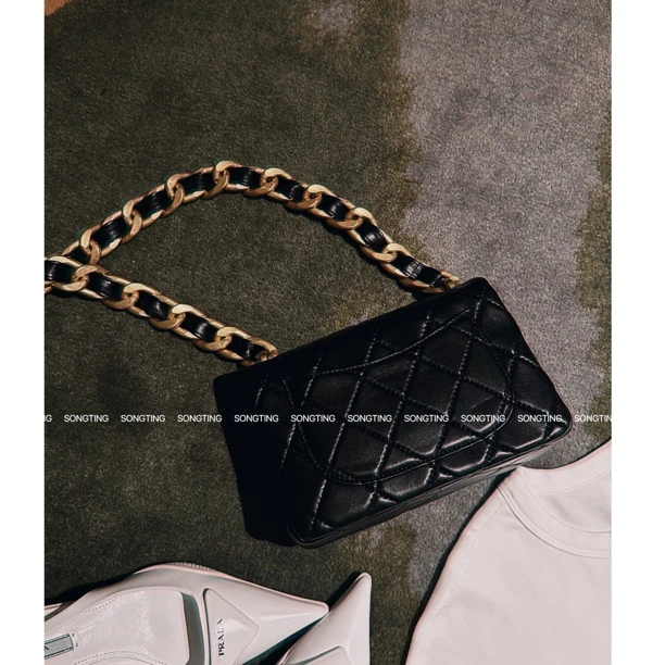 SONG TING 小众艺术金属链条菱格包包