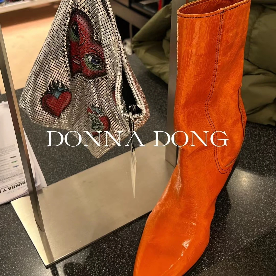 HEN YOU 设计师品牌橙色靴子