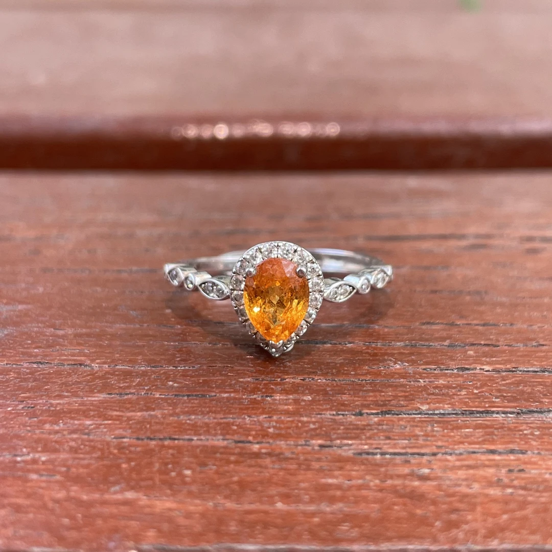 天然芬达石榴石女款戒指水滴满镶简约s925银活口小众主石5*7mm