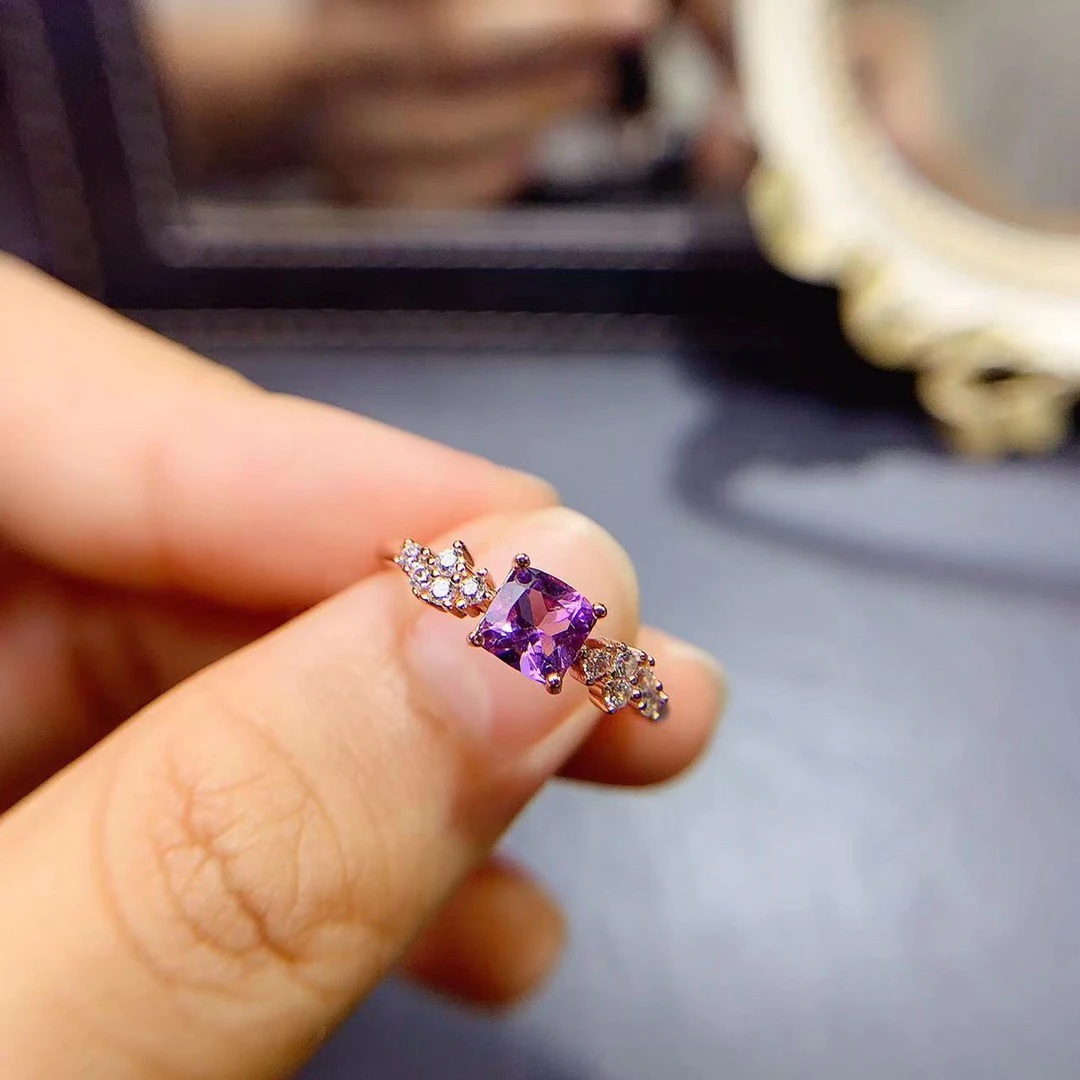 天然巴西紫水晶晶体全净珠宝首饰火彩爆闪女款925银精工镶嵌