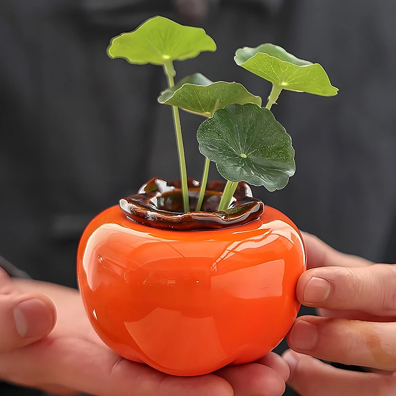 菲寻创意柿子陶瓷烟灰缸高端大气大号带盖防飞灰家用客厅礼品摆件