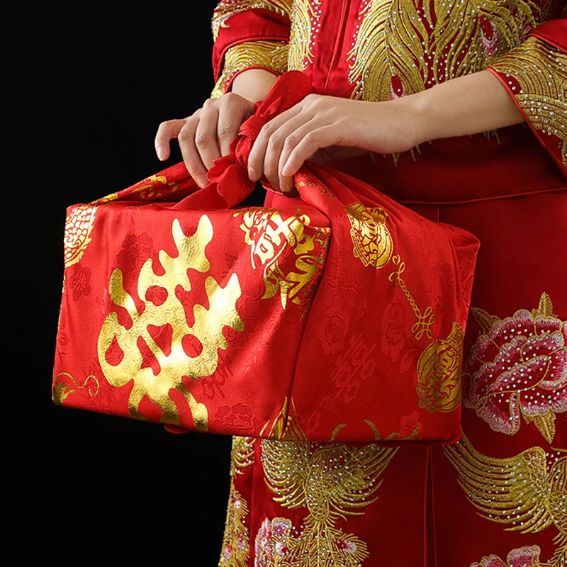 菲寻女方 陪嫁物品大全结婚用品红色包裹大号娘家包袱皮喜盆红布