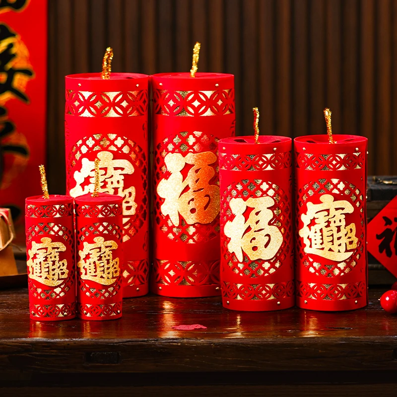 菲寻新年坐炮装饰堆头过年商场仿真2026爆竹摆件春节鞭炮场景布置