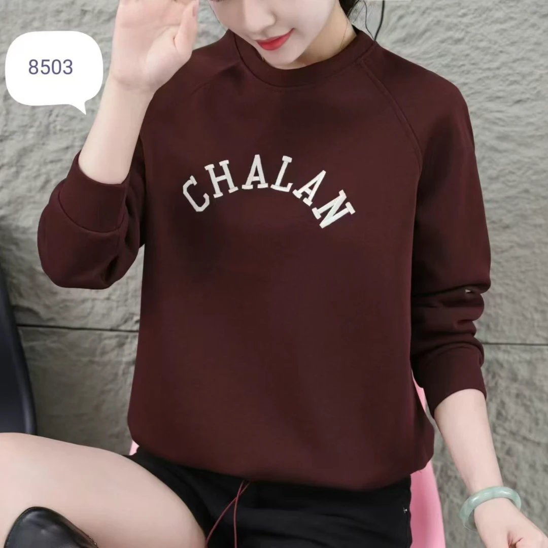 小鑫肝@现货浮力英文刺绣插肩袖简宁气质百搭复合卫衣 5803