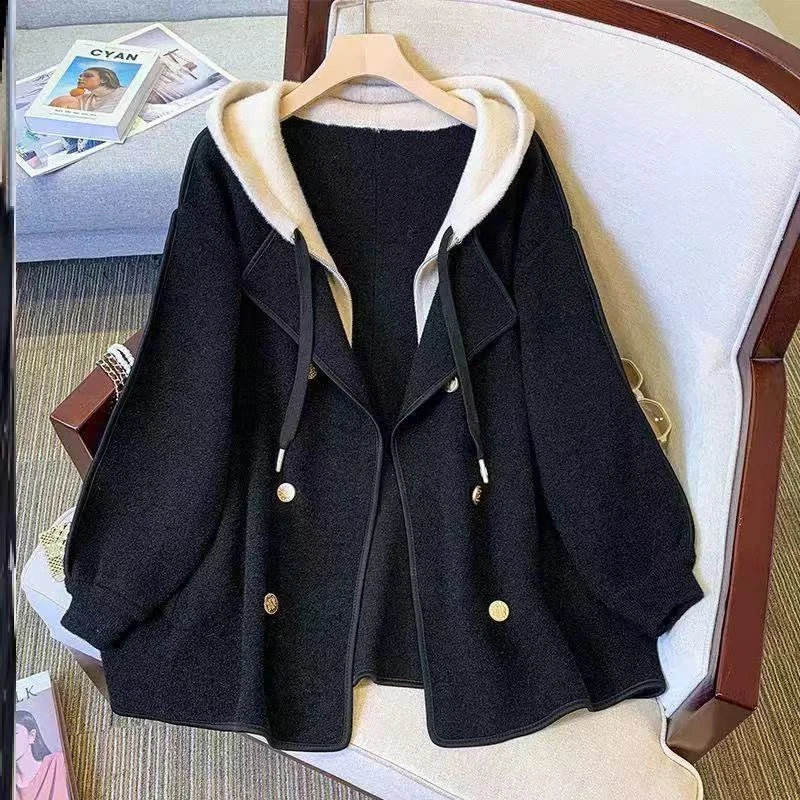 小鑫肝@新款重工连帽抽绳带扣拼接拼色休闲百搭呢外套 1126