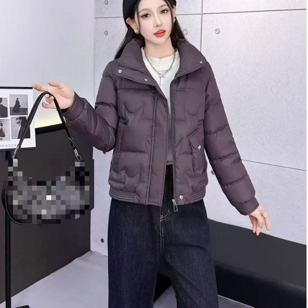 小鑫肝@新款重工立领带扣口袋简宁纯色气质百搭休闲棉服 8119