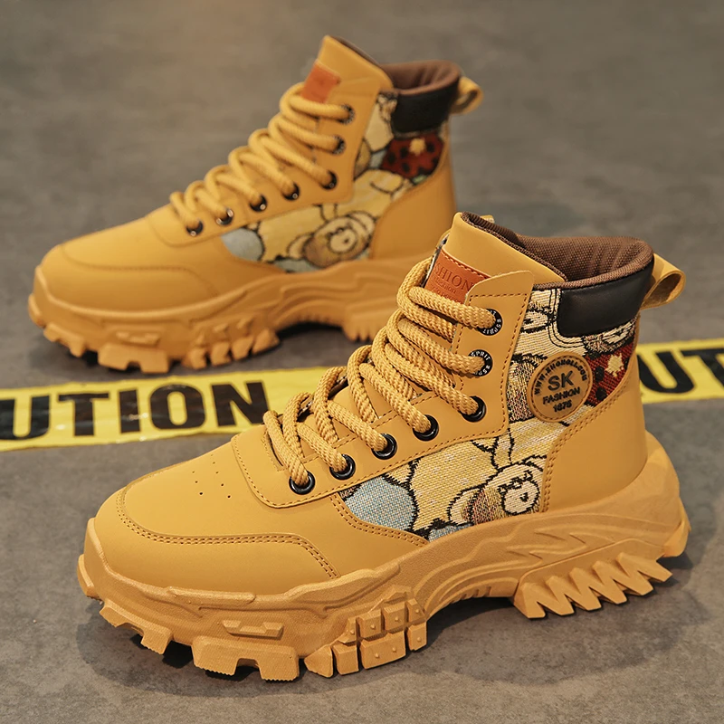 新款网红马丁靴防滑工装靴男春款潮牌大黄靴男时尚百搭高帮靴子男