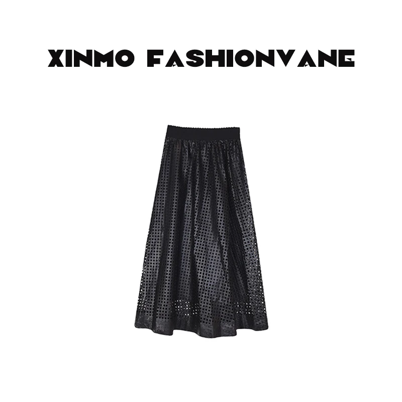 【XINMO买手店】新品百搭时尚洞洞皮半裙休闲半身裙C23071912