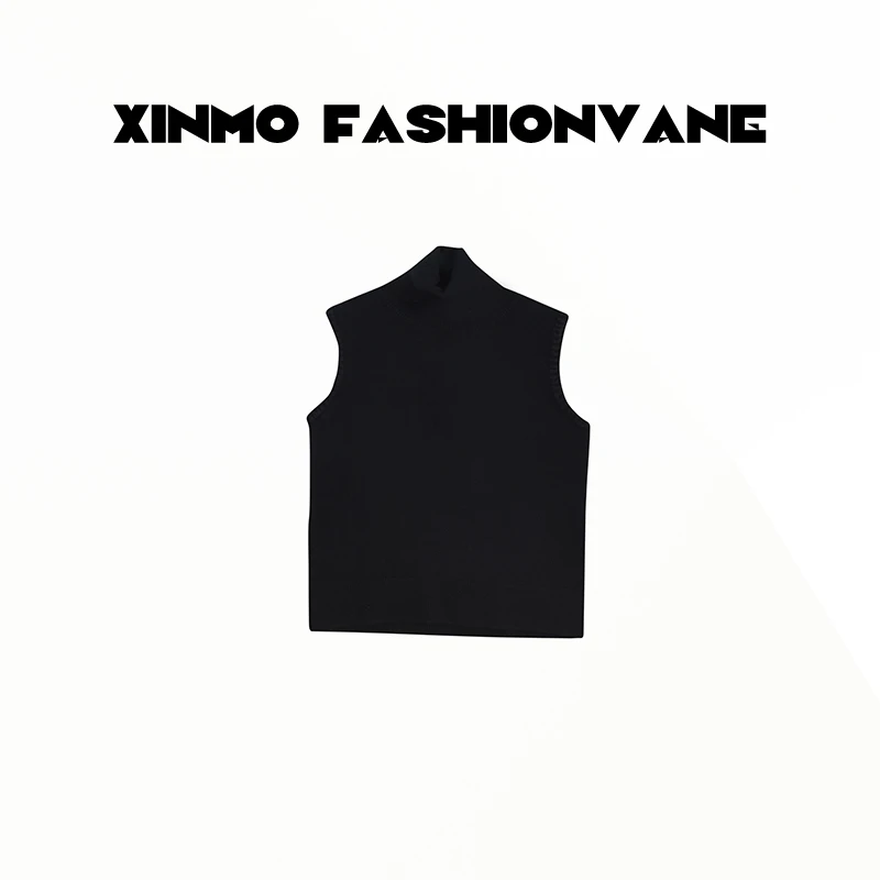 【XINMO买手店】100%绵羊毛纯色套头无袖高领叠穿马甲女C24109006