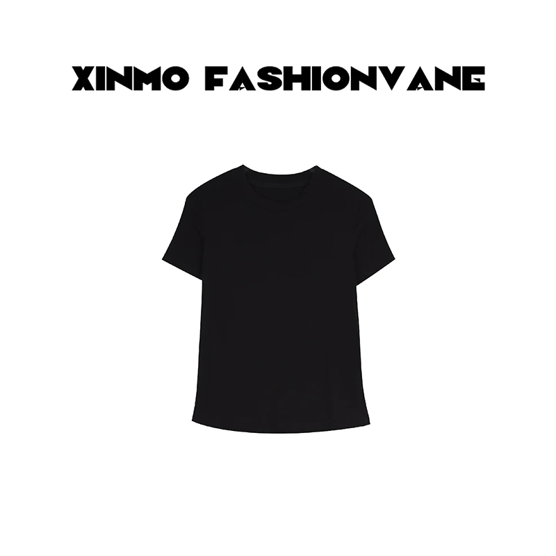 【XINMO】绵羊毛+莱赛尔 早秋新款纯色简约短袖T恤C24022902