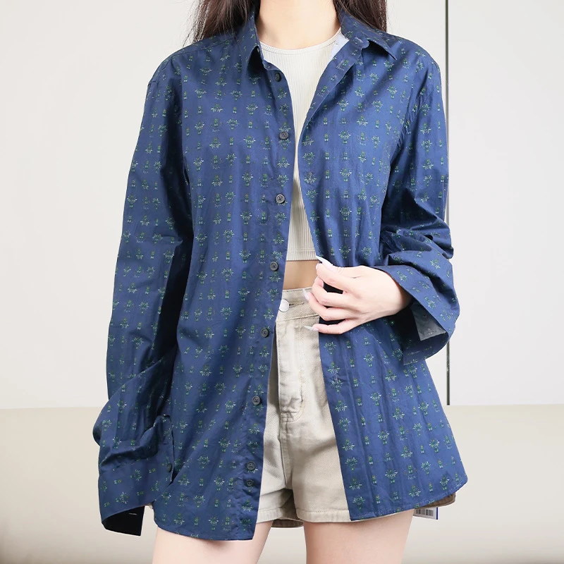 栎桃/纪梵希/95新/深蓝满印图案长袖休闲衬衣/41码/公价7500