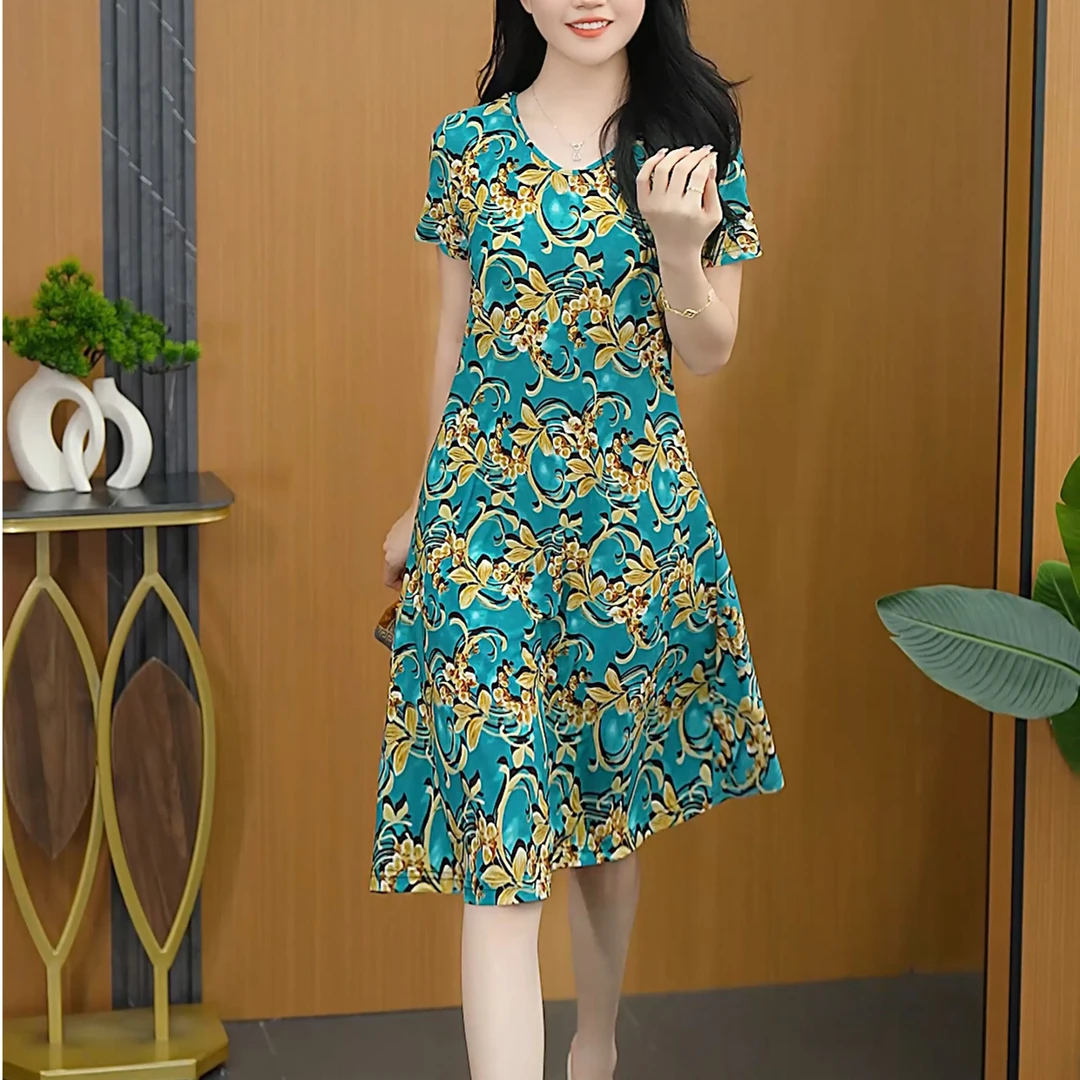 Etam/艾格【三叶花短袖】2024新款短袖连衣裙 大码洋气 妈妈裙