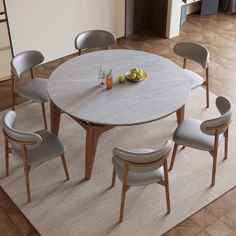 岩板餐桌简约现代家用小户型2024新款椅子轻奢可伸缩饭桌