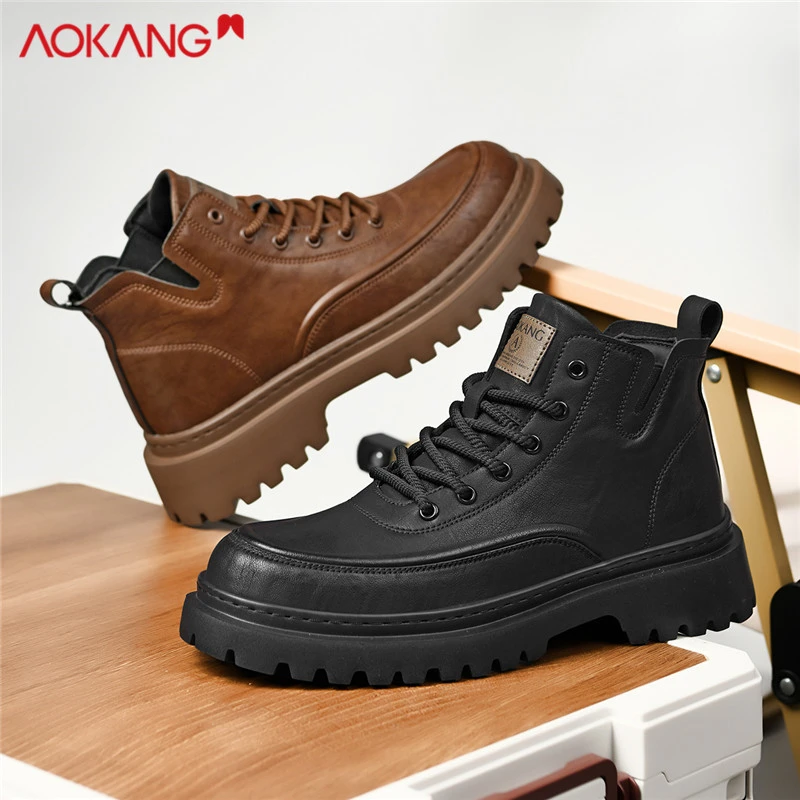 Aokang/奥康2025秋季休闲男士时尚百搭复古厚底增高英伦风马丁靴
