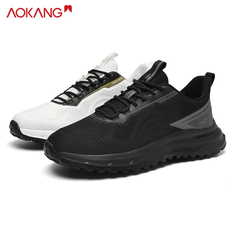 Aokang/奥康2024新款休闲鞋百搭黑色减震网面运动跑步男士秋冬