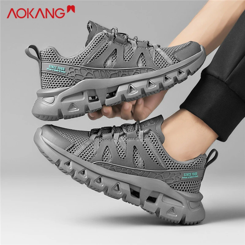 Aokang/奥康秋季透气防滑网面轻便百搭软底软面登山户外跑鞋