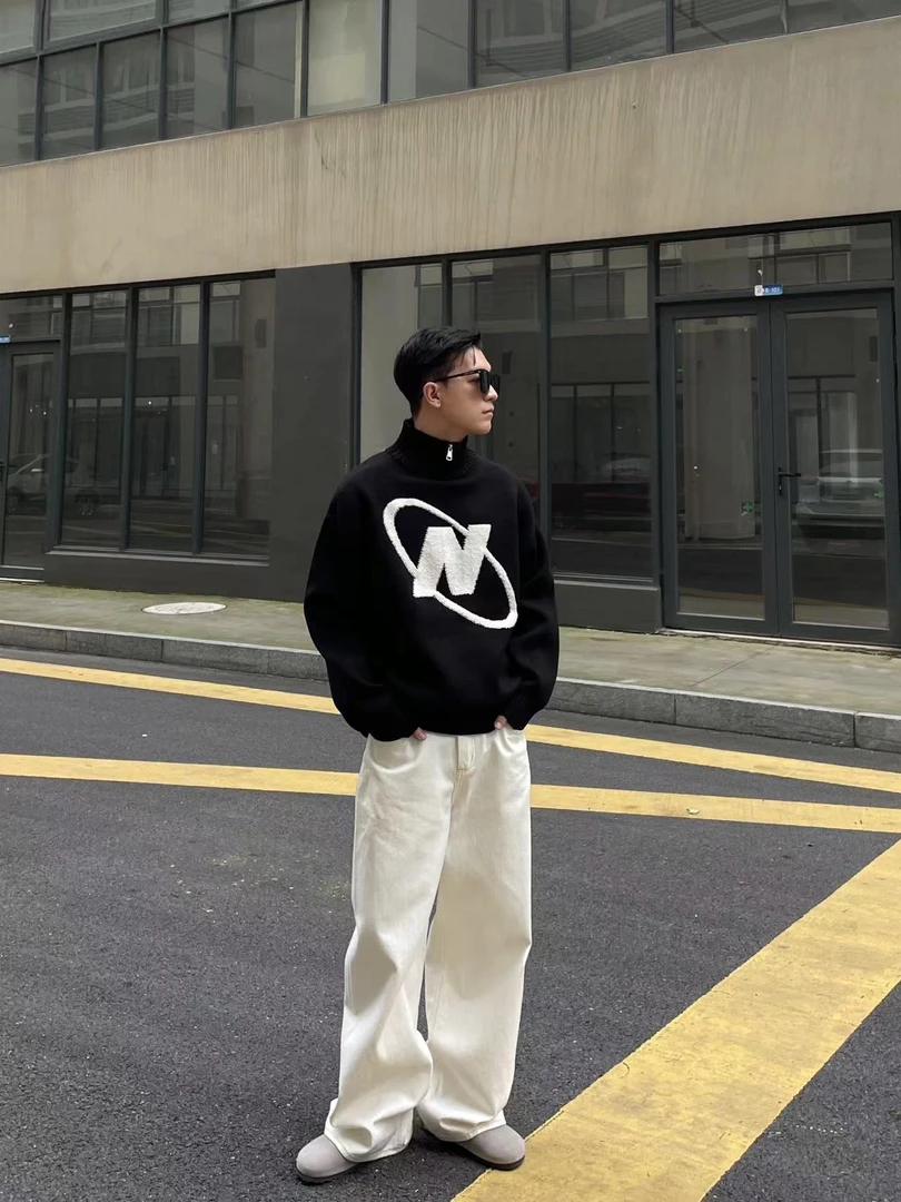 8827半拉链高领毛衣男冬季新潮打底针织衫休闲百搭