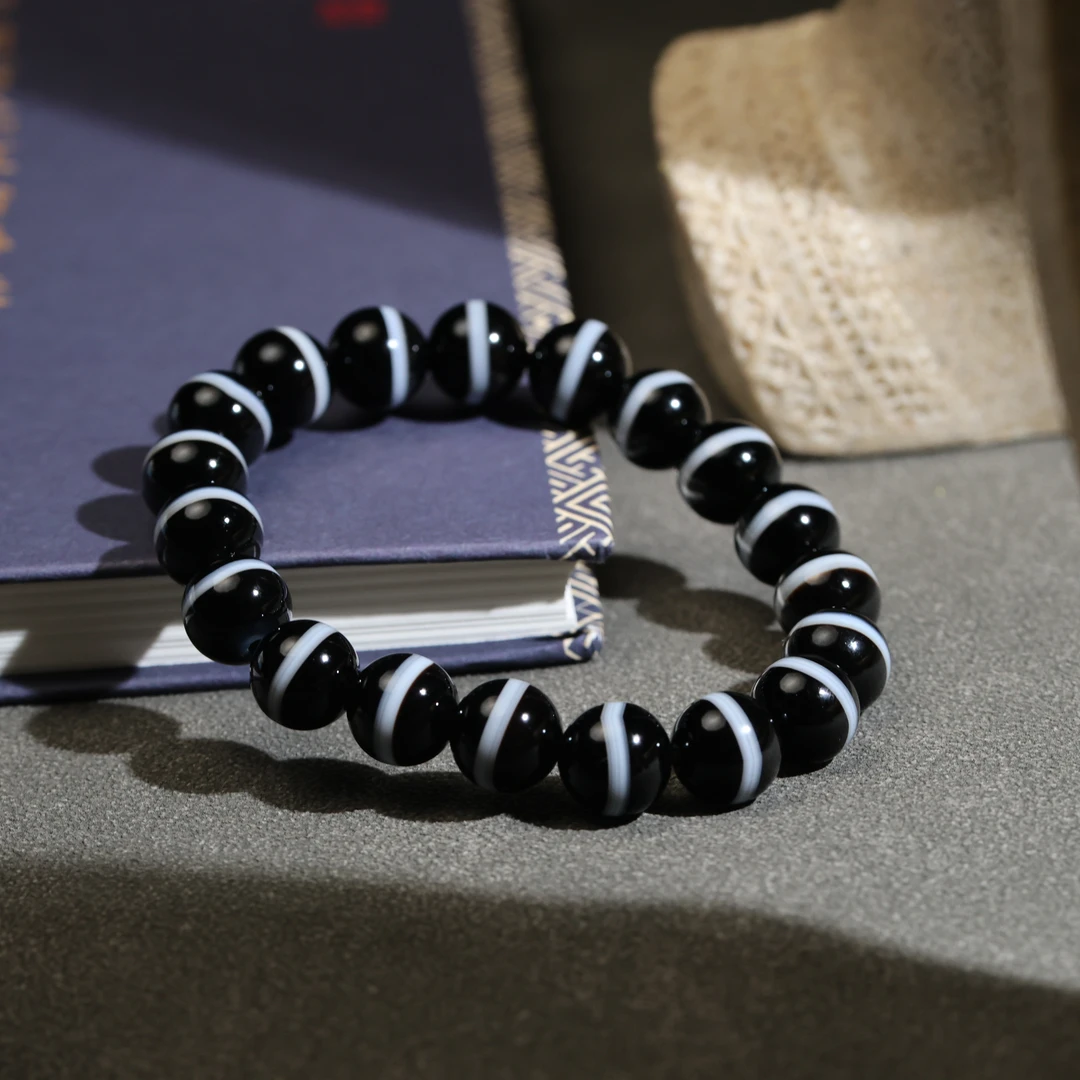 壹加安琪|手工设计药师黑白玛瑙手串多样性发一