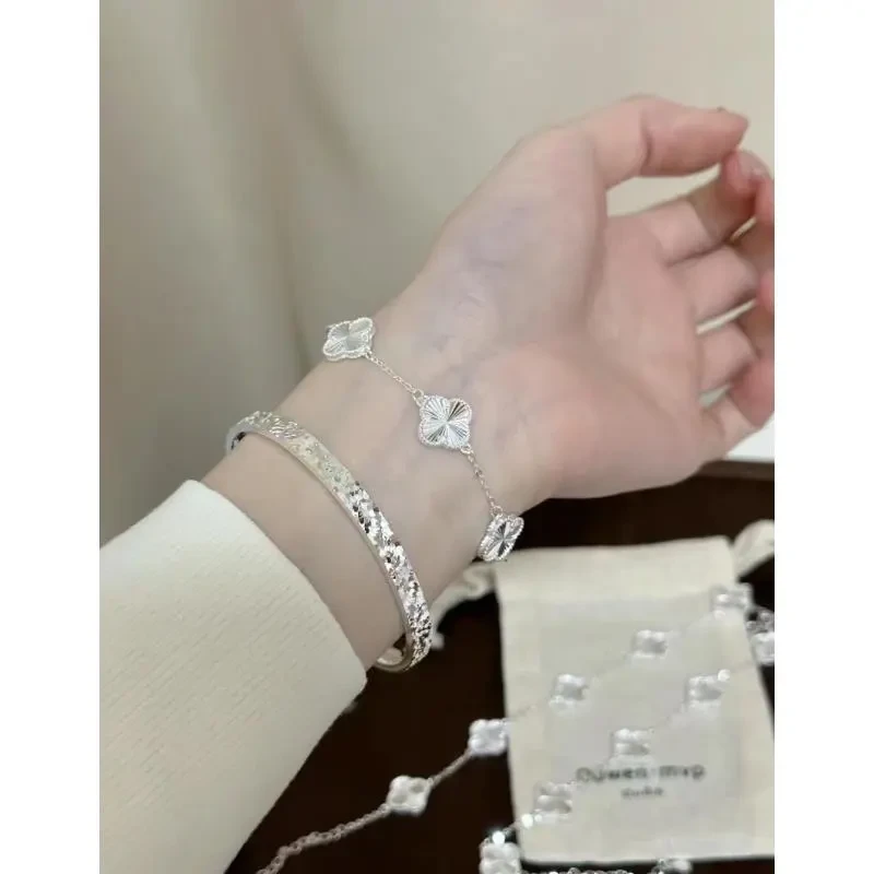 足银手链 足银银制品 四叶草手链 五花手链 四叶草镭射五花手链气