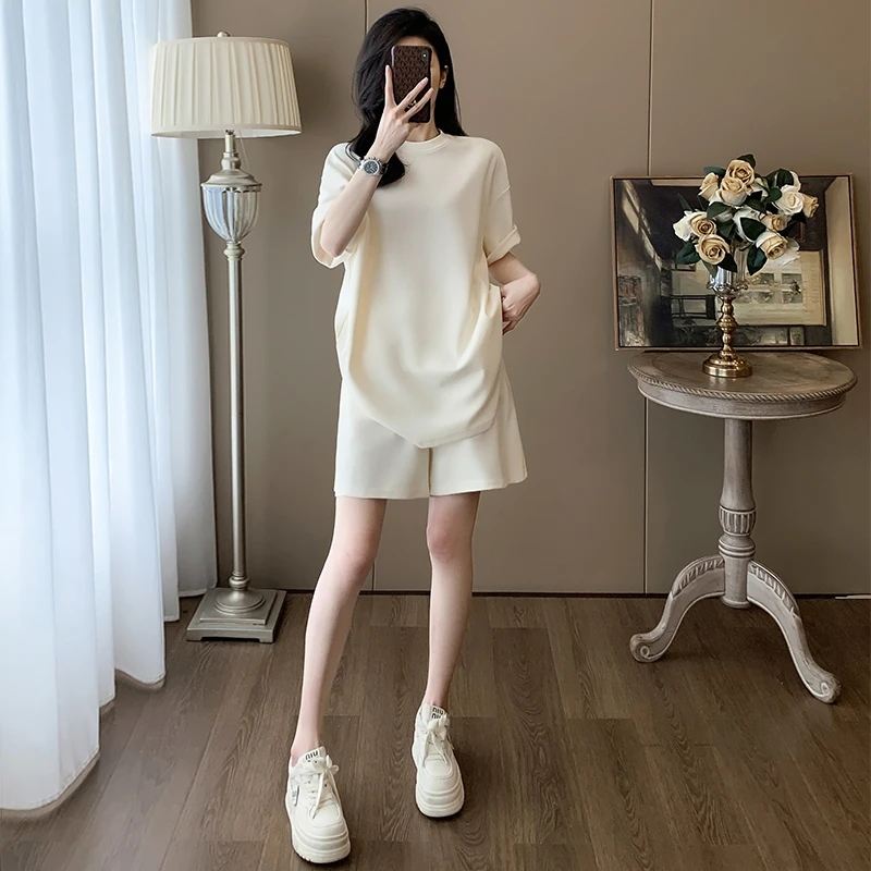 法式高级休闲运动套装女夏宽松洋气减龄慵懒风短袖高腰短裤两件套