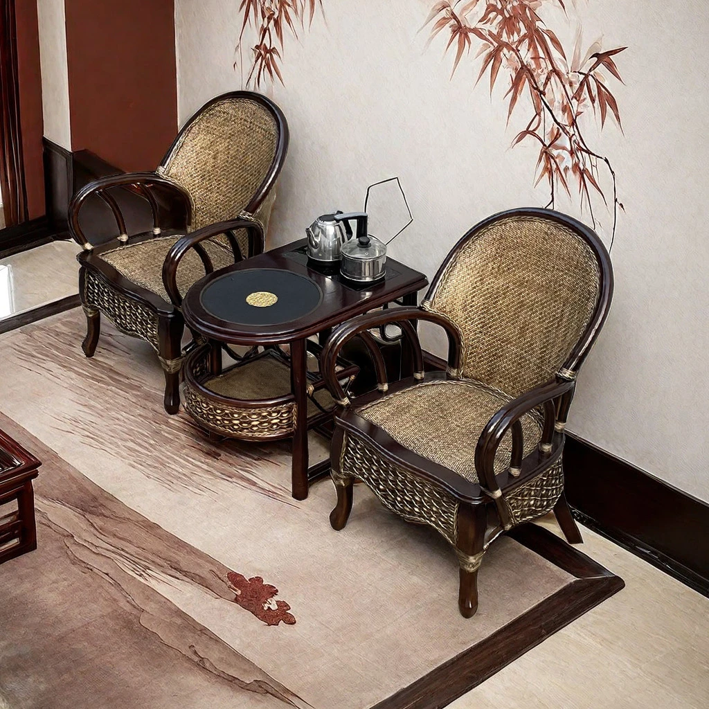 藤椅三件套天然真藤休闲椅阳台桌椅组合编织单人靠背椅滕椅子茶几