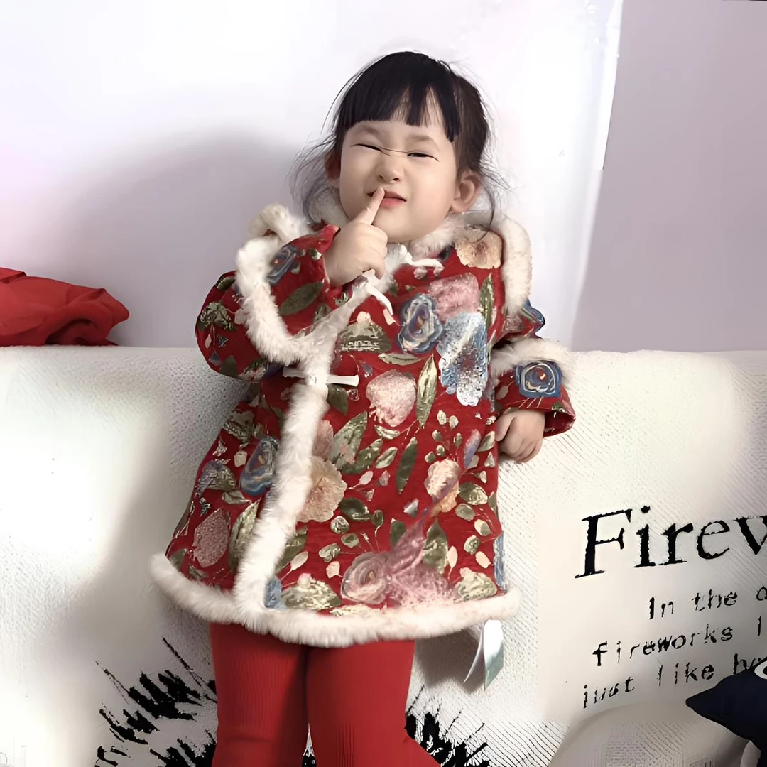 儿童女童新中式盘扣连衣裙儿童拜年服宝宝新年旗袍裙红色国风洋气