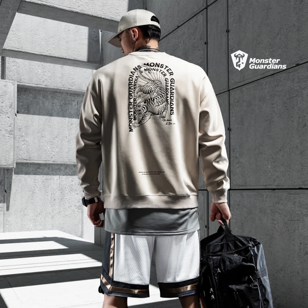Monster Guardians 【虎年限定款式】白色虎头套头衫运动长袖休闲