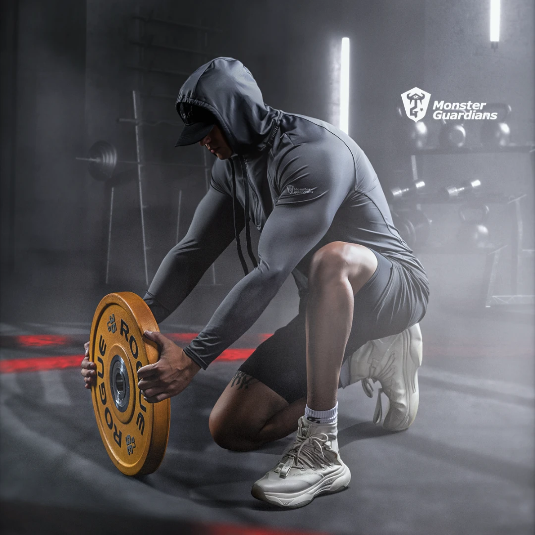 Monster Guardians 男子修身连帽运动长袖 轻薄高弹训练服健身衣