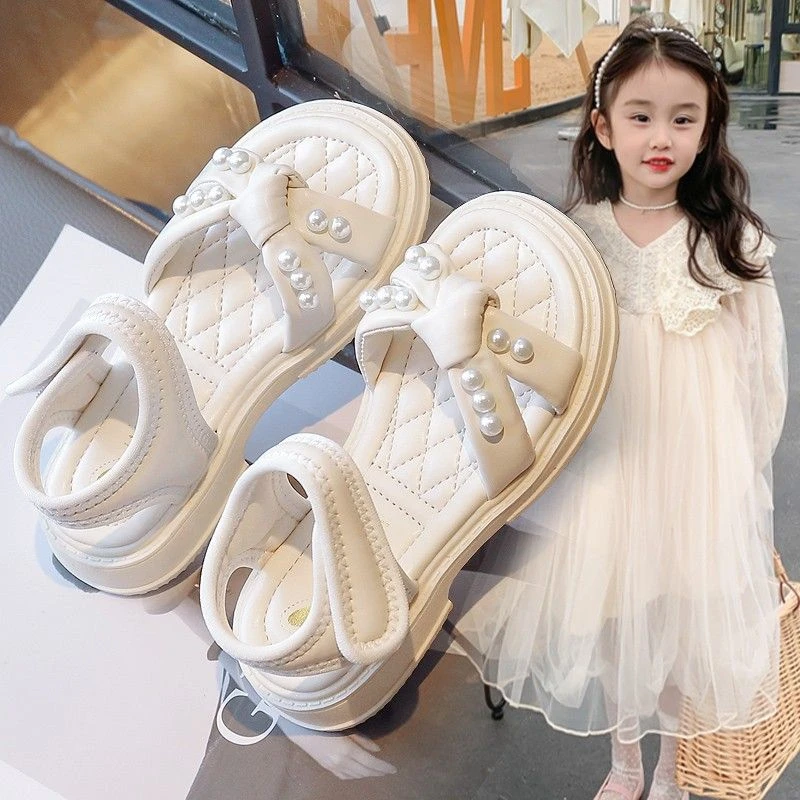 女童凉鞋2025夏季新款珍珠儿童鞋子夏款女孩洋气公主鞋防滑沙滩鞋