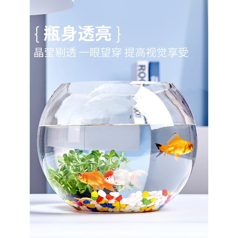 加厚透明玻璃乌龟缸客厅家用桌面圆形造景小型金鱼缸小鱼缸家用