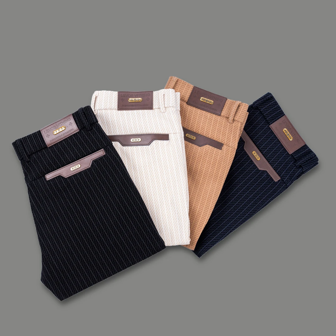 总裁3D植绒春季条纹透气高弹免烫直筒百搭时尚休闲商务裤男裤